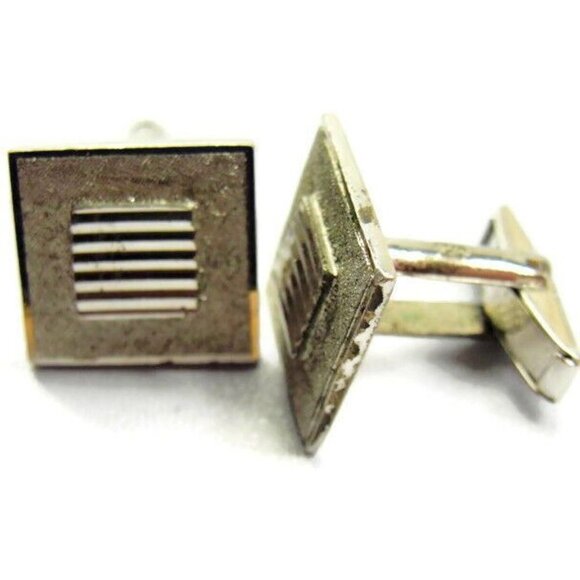 Joskes Moderist Square Ribbed Cufflinks Vintage Sterling Silver 925 Patina Tux - Picture 3 of 11